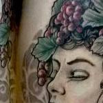 Tattoos - Androgynous Greek Wine grapes Art Nouveau leg tattoo by Yorick Tattoo - 130737